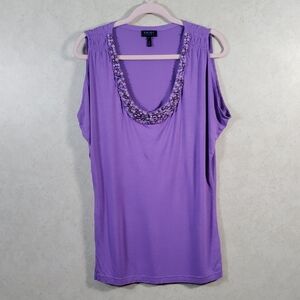 2/$25 04164 Escada Sport purple beaded neckline sleeveless knit top S